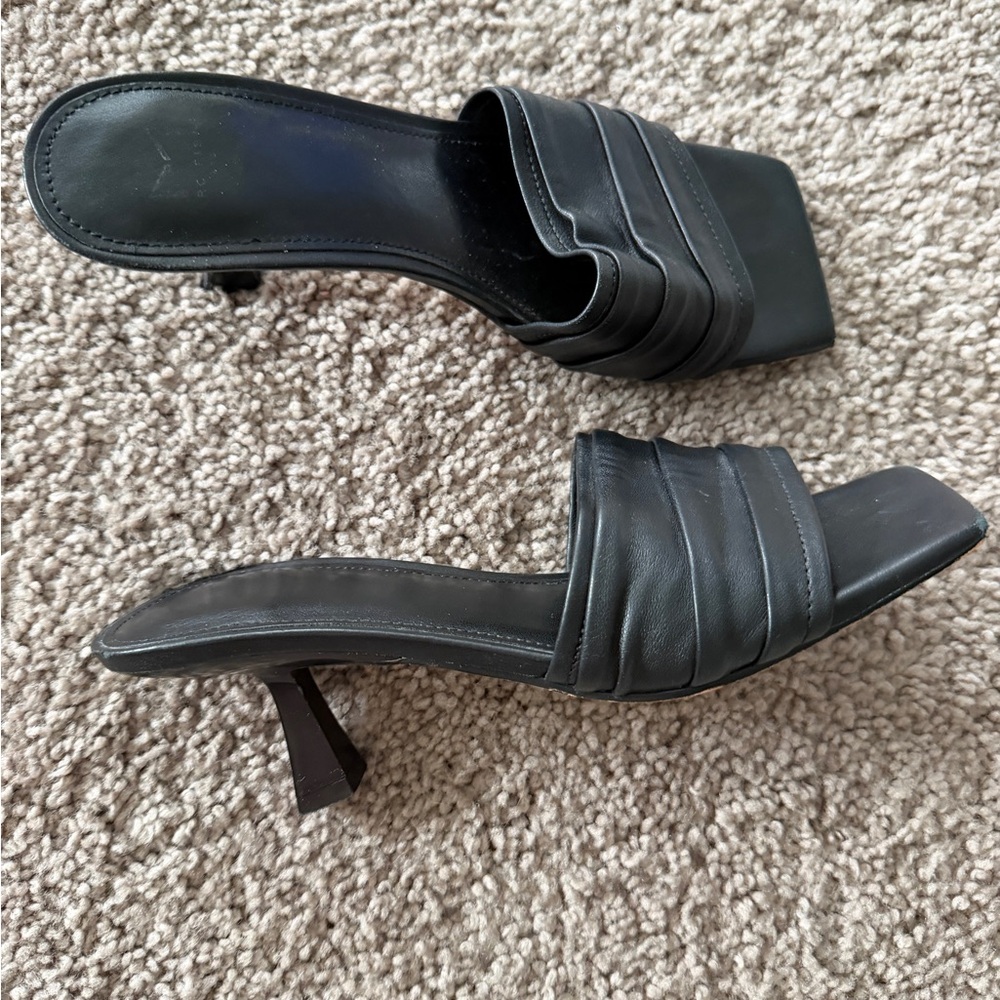 Marc Fisher Black Ruched Leather Slide Mules - Picture 3 of 6
